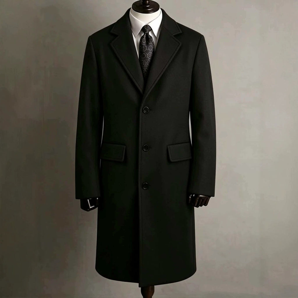 Mens Slim-Fit Trench Longueur Extended-Length Coat with Pocket Flaps
