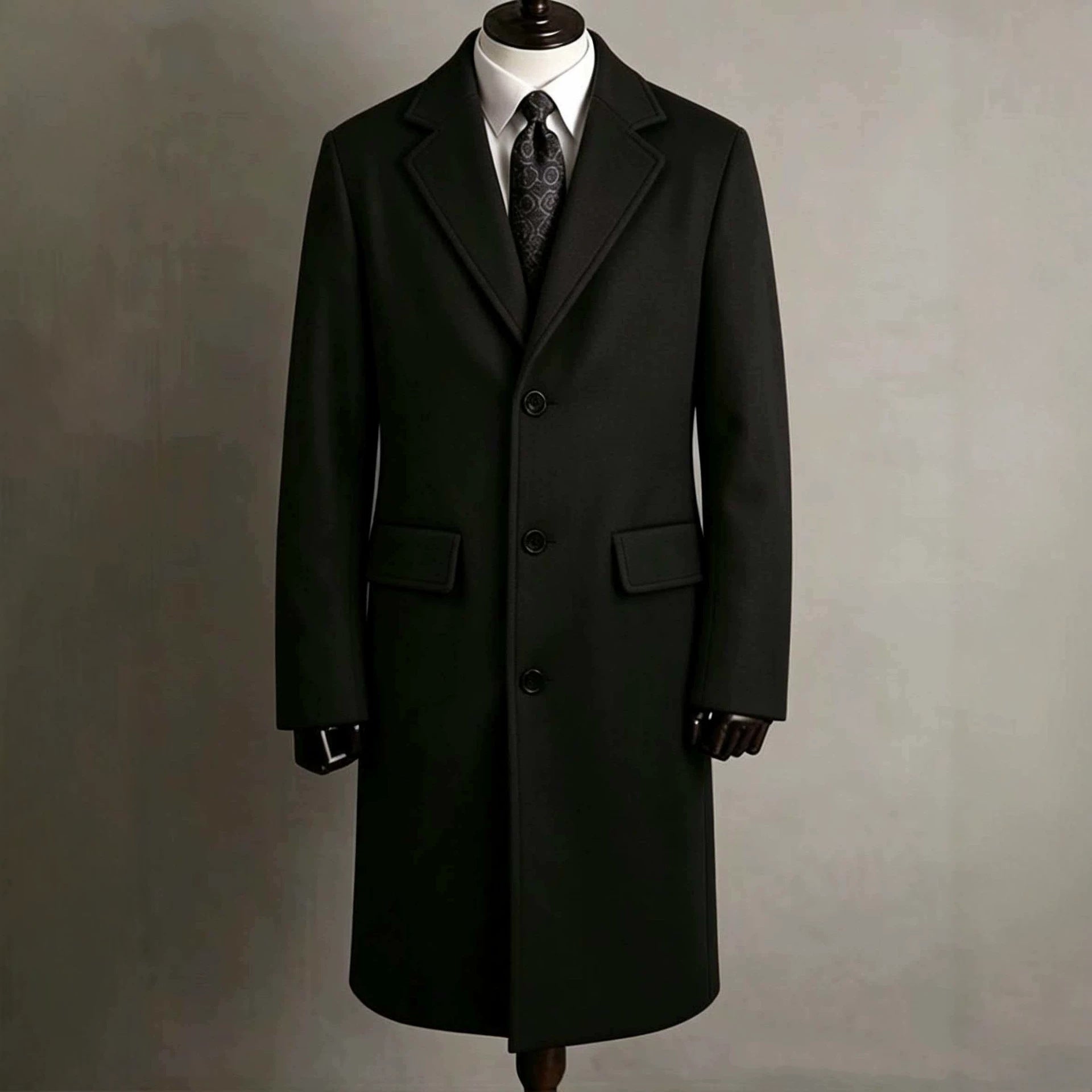 Mens Slim-Fit Trench Longueur Extended-Length Coat with Pocket Flaps