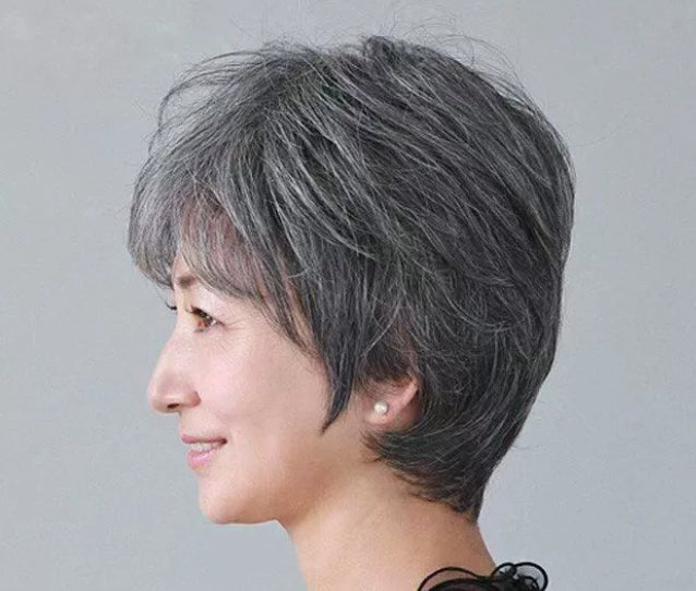 Femmes Fleur Blanc Court Droit Haut Vieille Fleur Blanc Perruques de cheveux humains mixtes