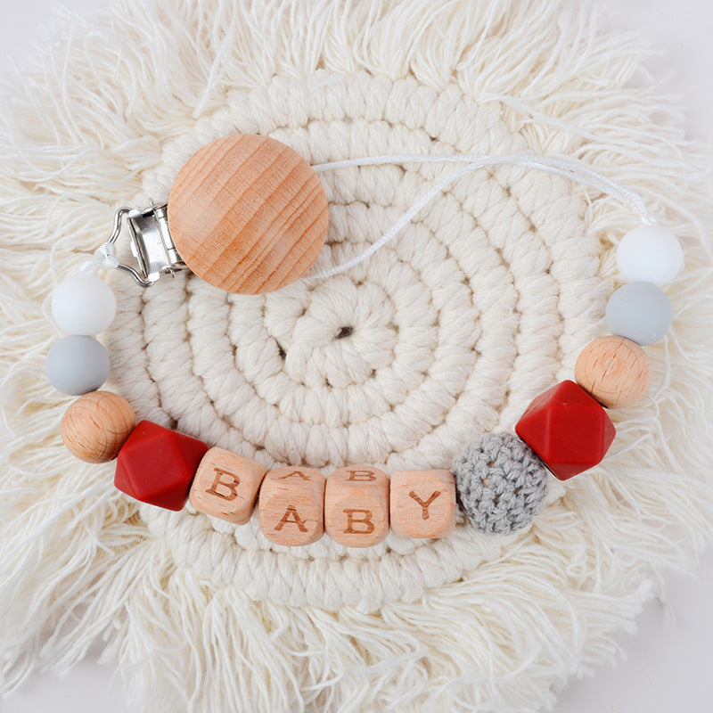 Pacificateur de hêtre Clip Silicone Octagonal Perles Laine Crochet Pacifier Clip
