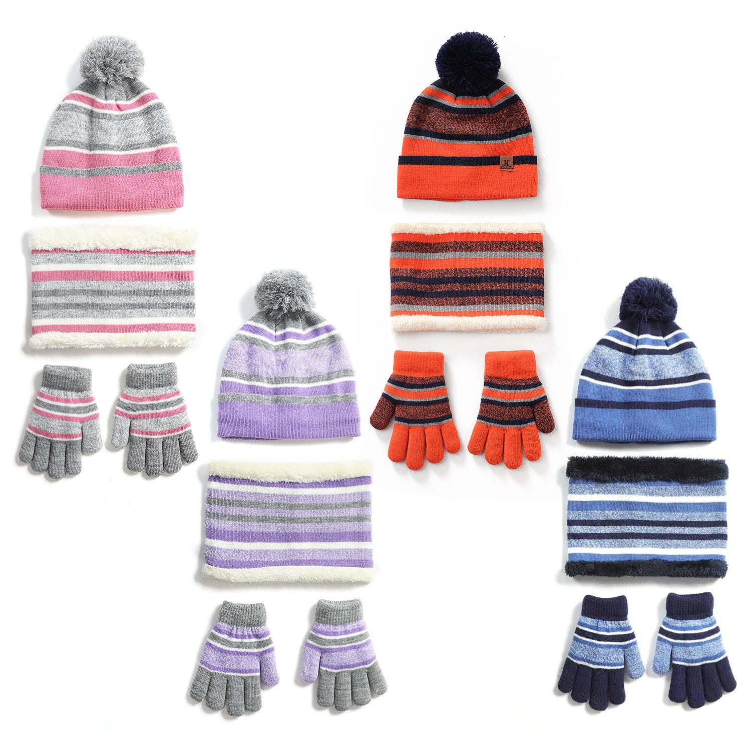1Set Winter Kids Chapeau tricoté Gants 3Pcs Garçons Filles Bonnet d'hiver chaud Chapeau et Gants