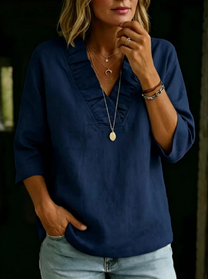Women Relaxed-fit Casual Chic Linen Cotton Top