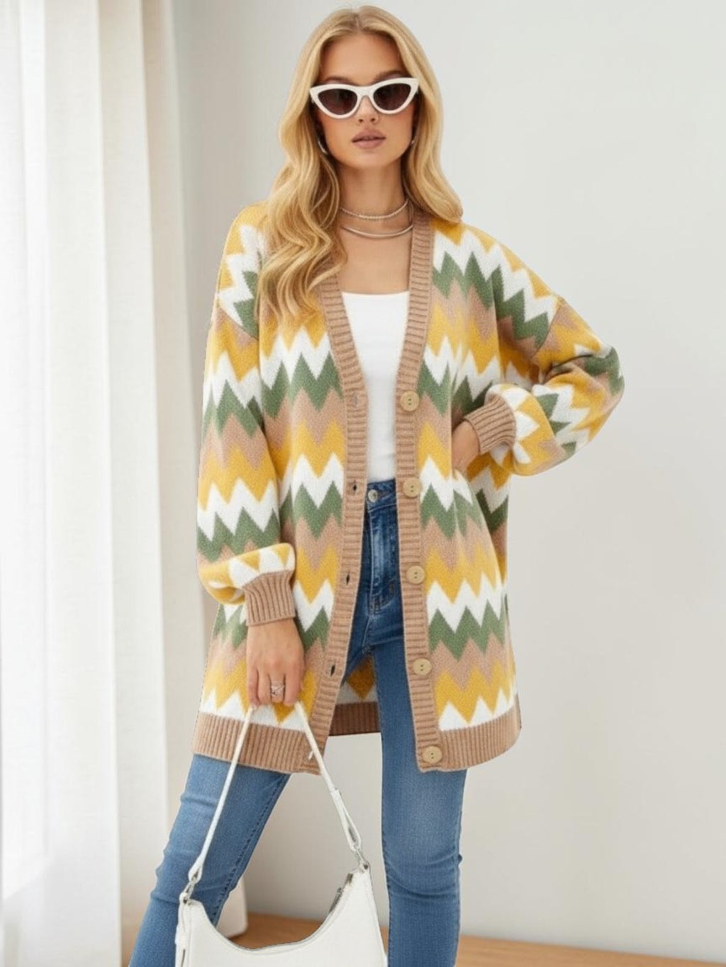Veste de cardigan enroulée en bloc de couleur