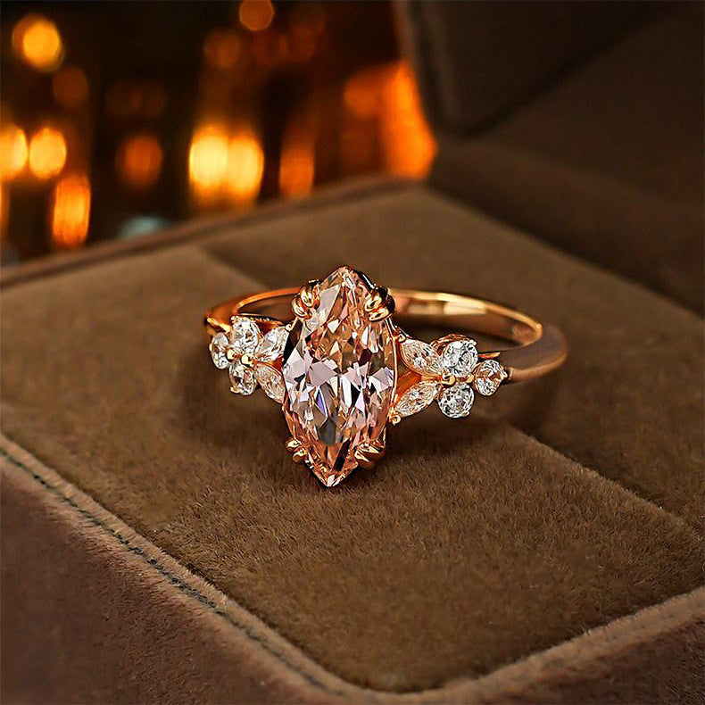 2 Carat Paraiba Morganite Orange Sparkling Marquise Zircon Open Ring for Women