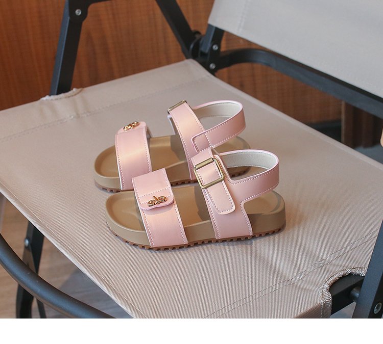 Filles' Fashion Letter Metal Button Sandales Coréen Version Bébé Velcro Chaussures Simples Filles'