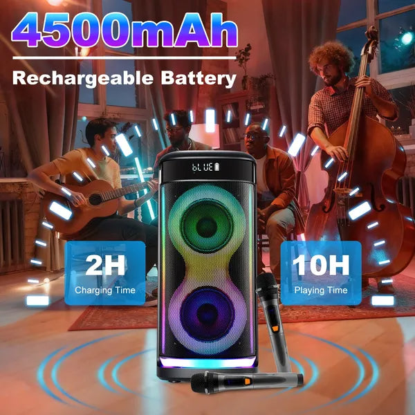 Haut-parleur de partie sans fil portable avec lumière LED sans fil Mic télécommande TWS Treble Basse