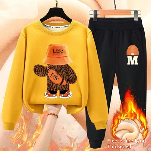 Garçons' Hiver Casual All-Match Fleece-Line Thickened Outfit