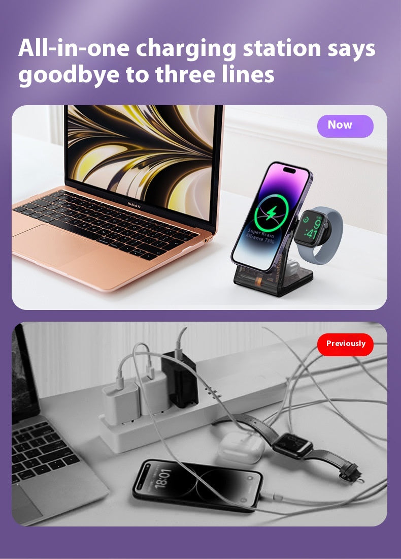 Support magnétique électrique transparent pour chargeur sans fil trois en un