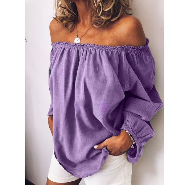 L'automne d'hiver des femmes une pièce collier pliant élastique coton chanvre couleur solide manches longues