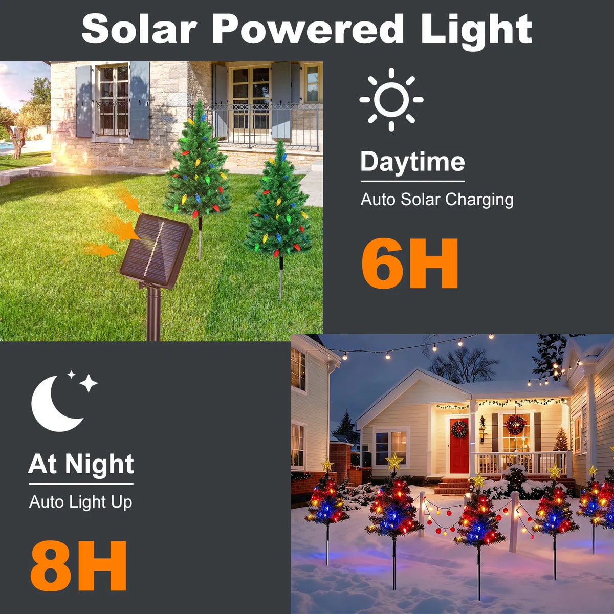 Lumières d'arbre de Noël Solar Powered 2 Pack - 37.4in 100 LEDs 8 Modes