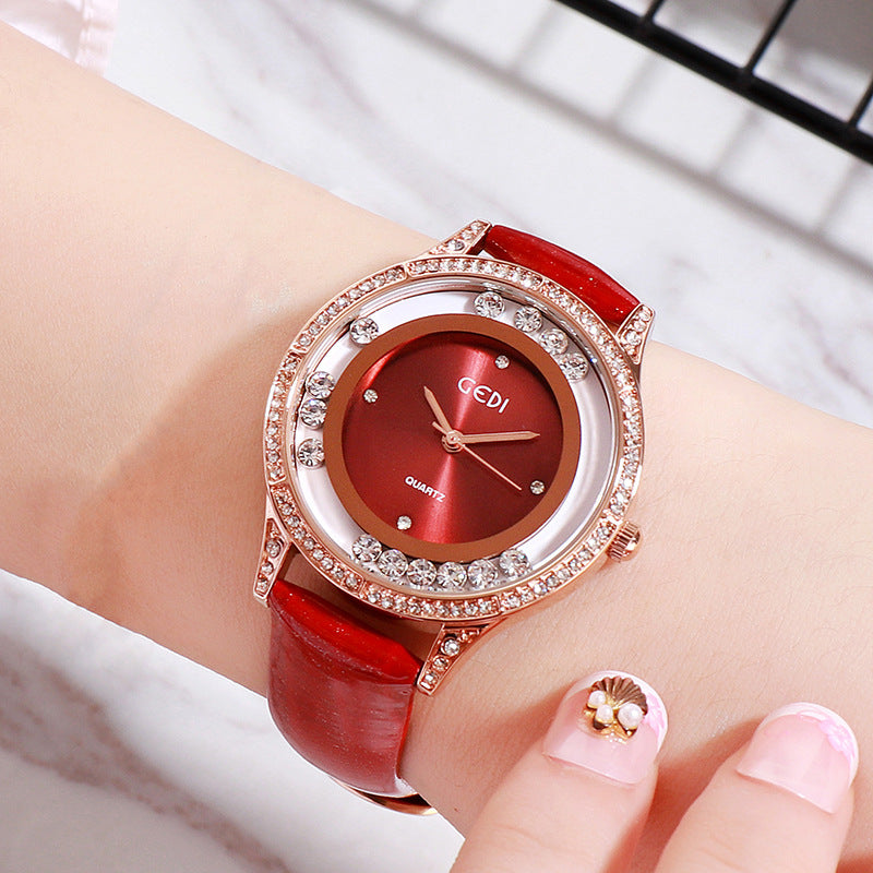 GEDI Ceinture en cuir double-diamant Montre All-Match pour femmes