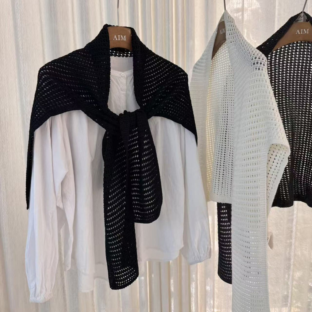 High-end openwork knit wool shawl