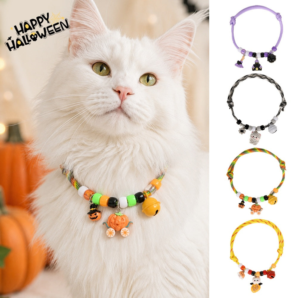 Halloween Cat and Dog Collar Pumpkine tricotée à la main Conception réglable