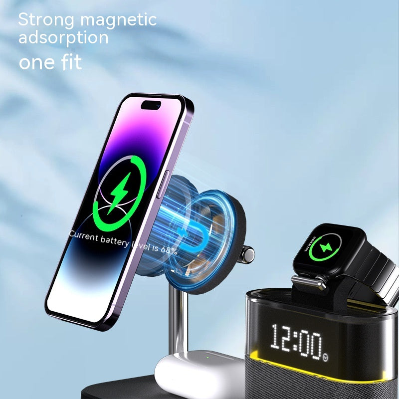 Chargeur magnétique de petite lampe de nuit sans fil avec réveil Trois en un