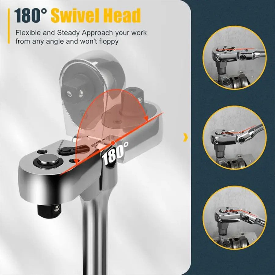 6Pcs Flex tête pivotante Cliquet ensemble de clé Multi Drive