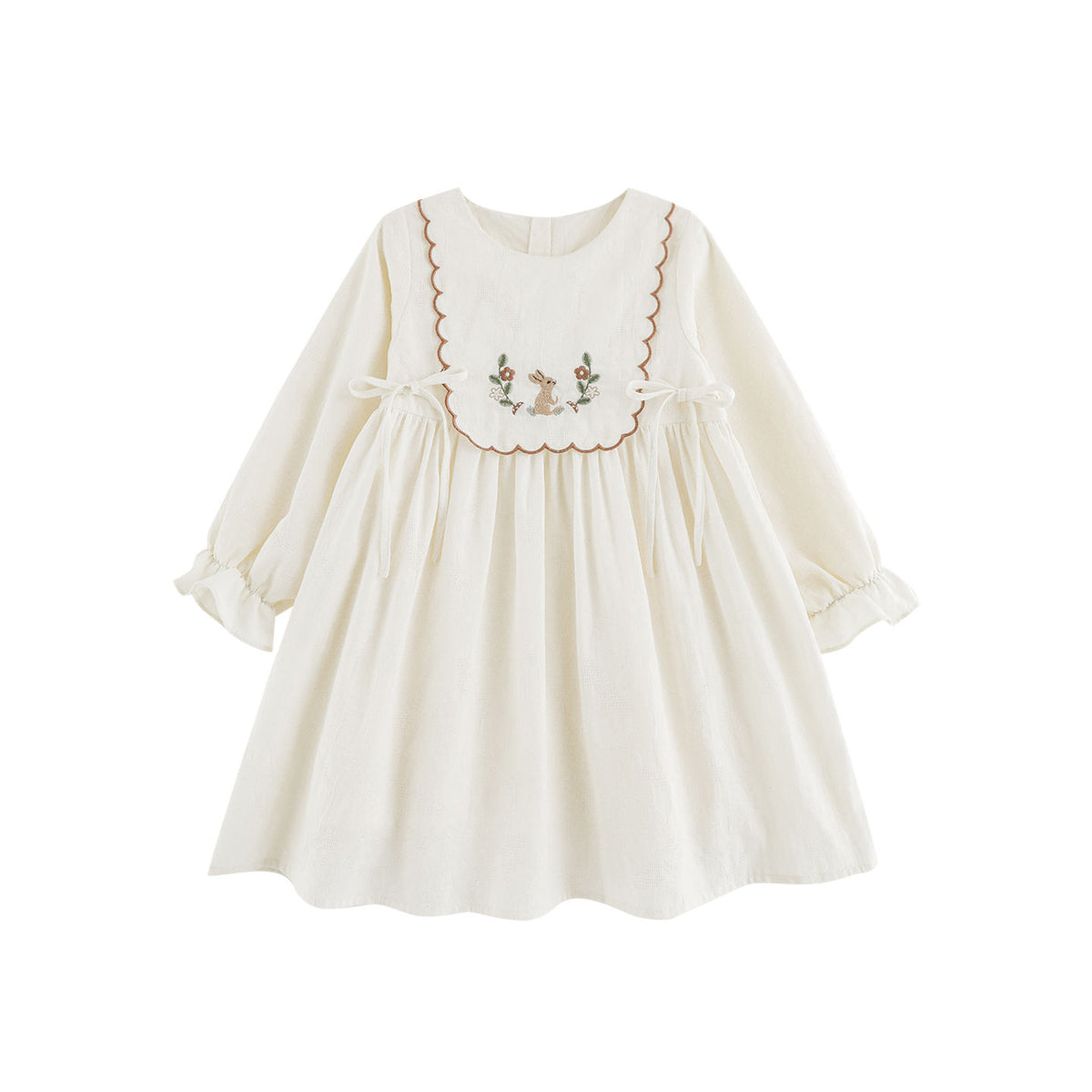 Robe à manches longues d'automne Pure Coton avant Bow pour les filles