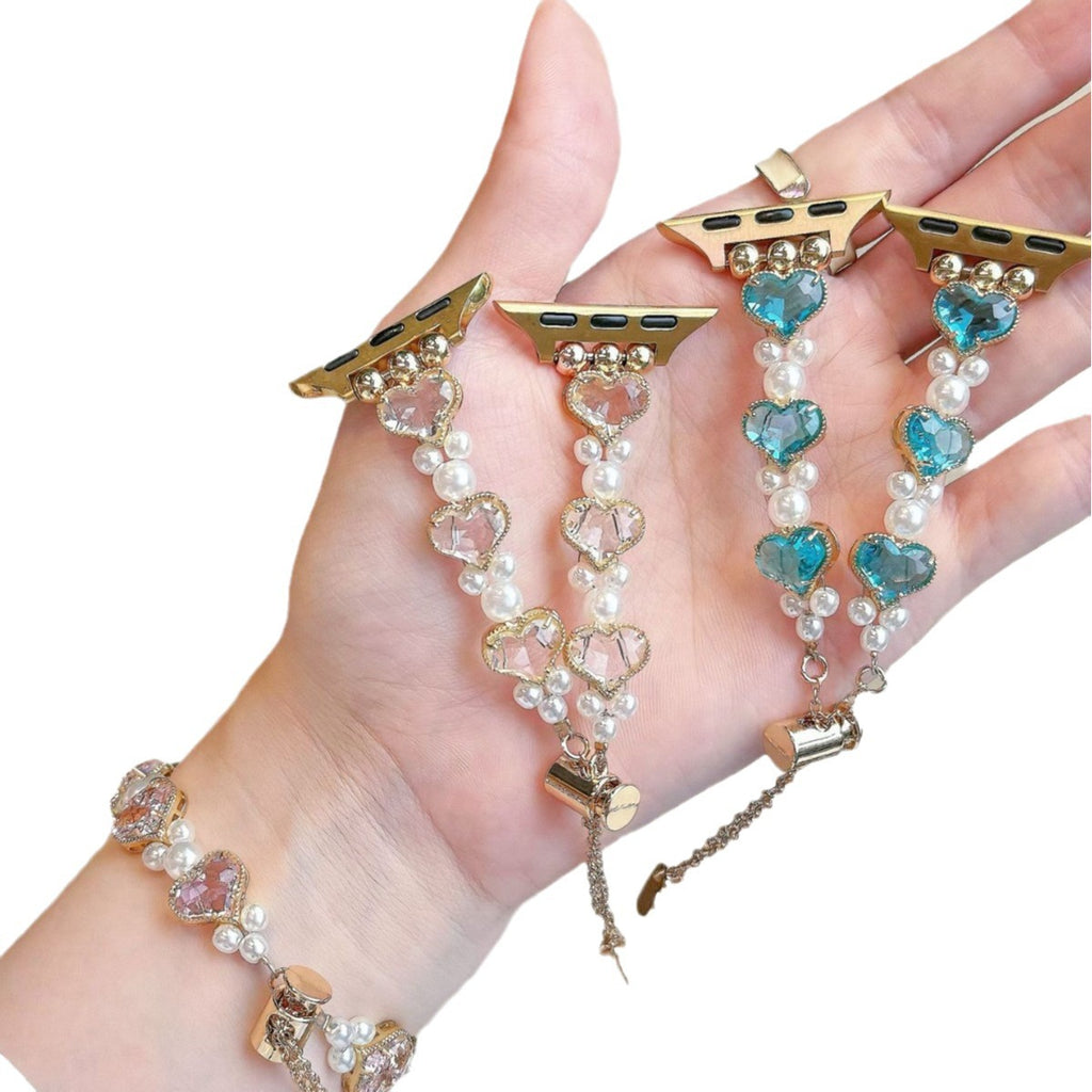 Bracelet en forme d'amour en diamant et en perle mode
