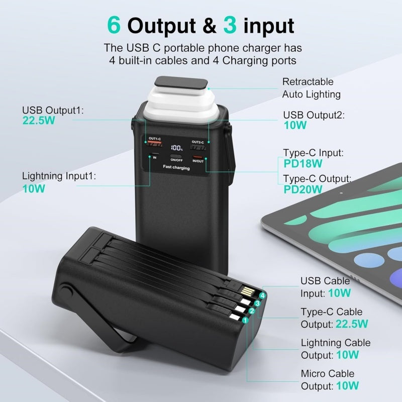 120W Portable Power Bank Batterie externe de grande capacité Chargement rapide