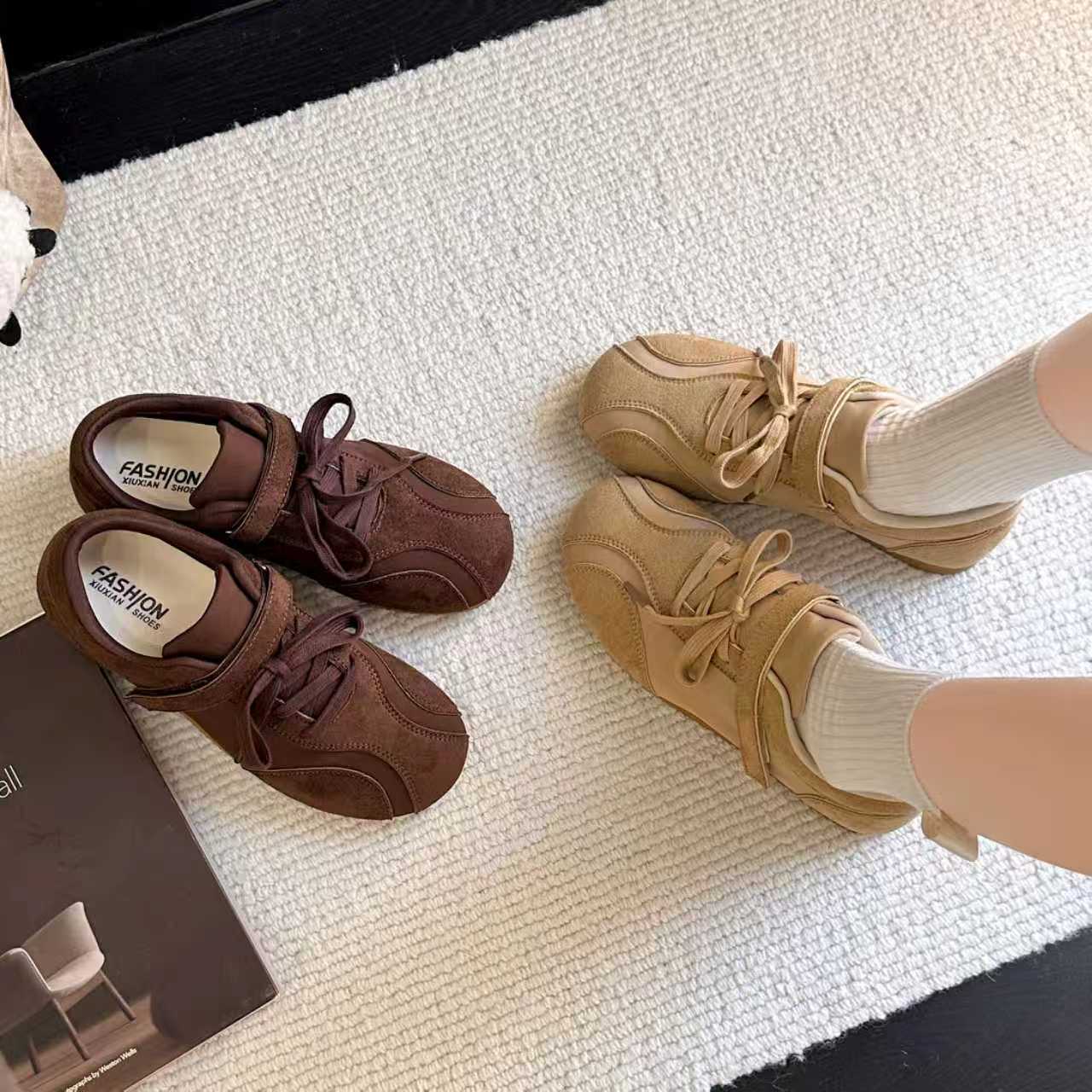 Lace Up Spring Niche Velcro De Training Shoes Casual Streetwear Ballet Shoes Flat Retro Ve