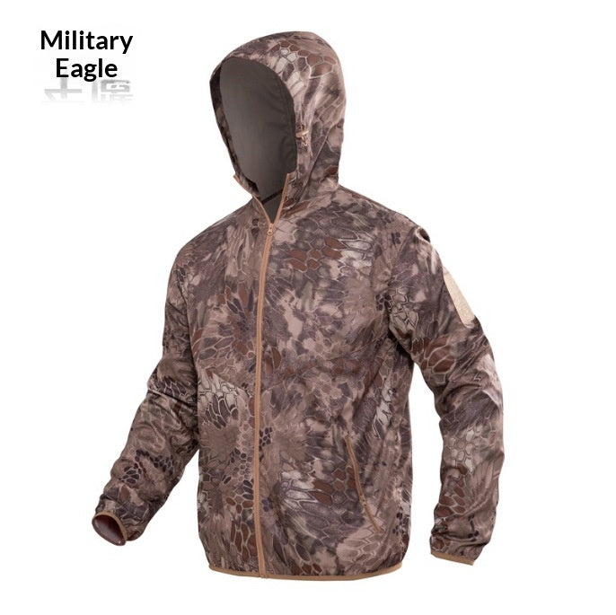 Séchage rapide Camouflage Skin Suit Tactical Hooded Outdoor Windbreaker avec desi respirant