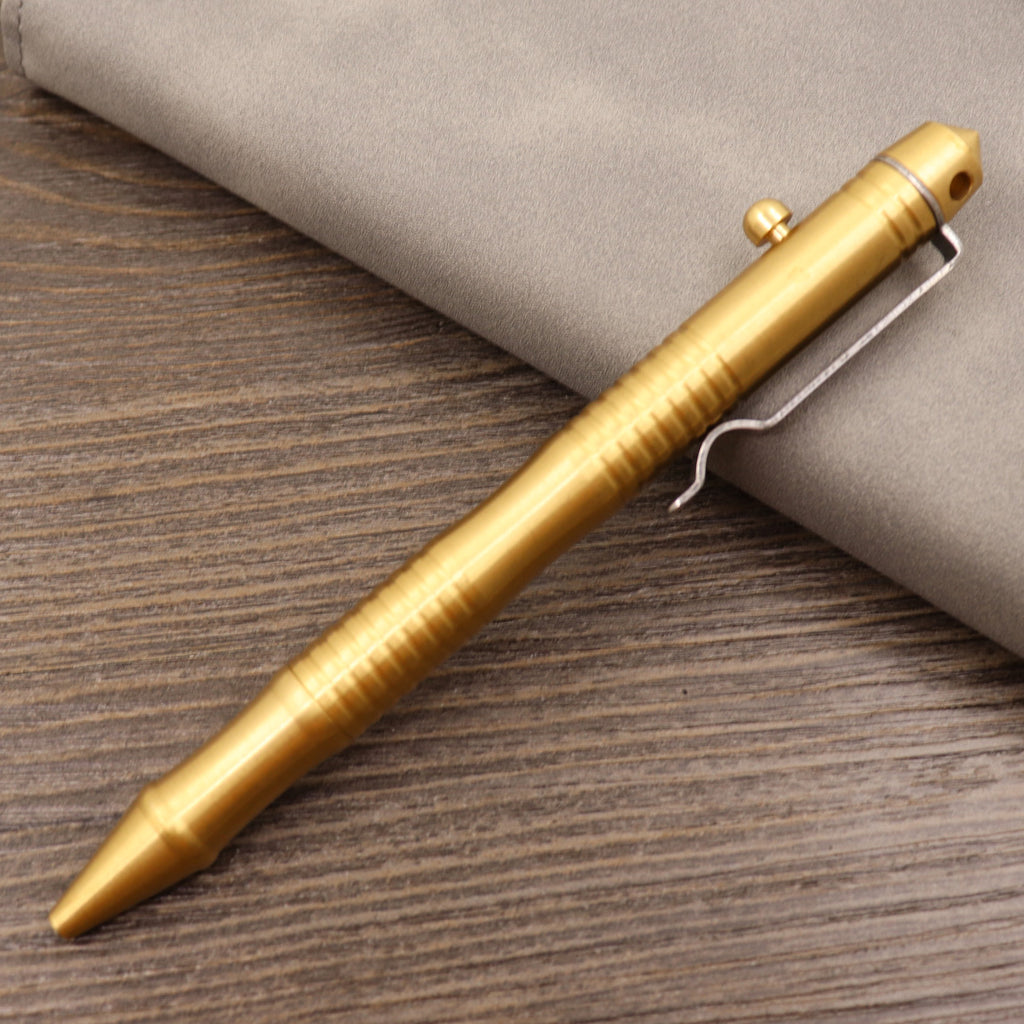 Stylo tactique en métal de type bolt en cuivre pur rétro
