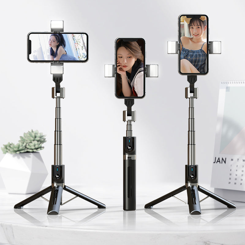 Bluetooth Selfie Stick Double Rill Light Bureau Diffusion en direct