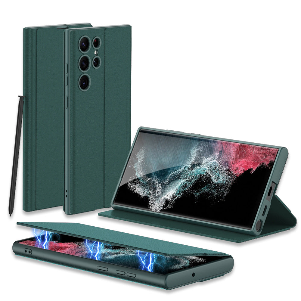 Boîtier de téléphone en cuir tout compris à aspiration magnétique à trous fins