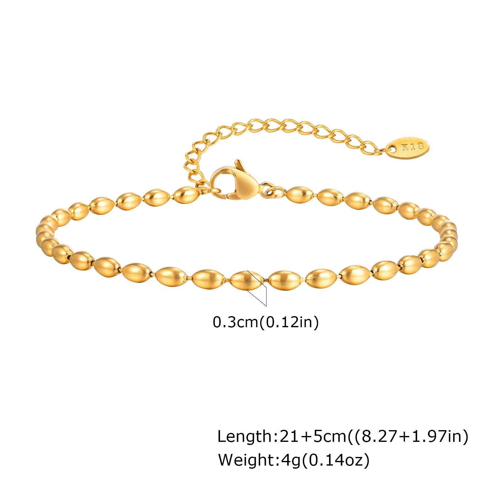 Rugby en acier inoxydable chaîne de perles Anklet pour les femmes