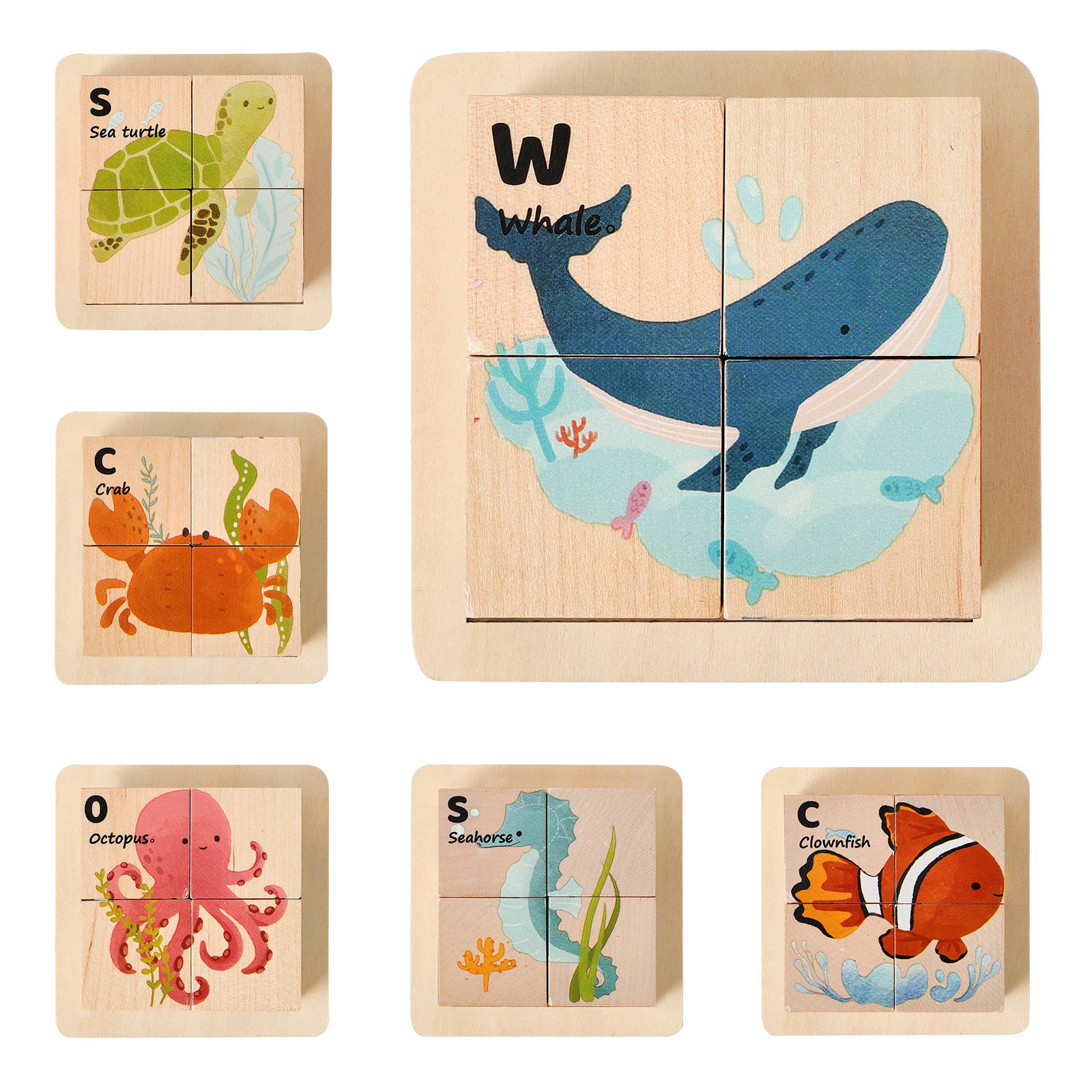 Boîte en bois animal Puzzle jeu cognitif en forme de dessin animé
