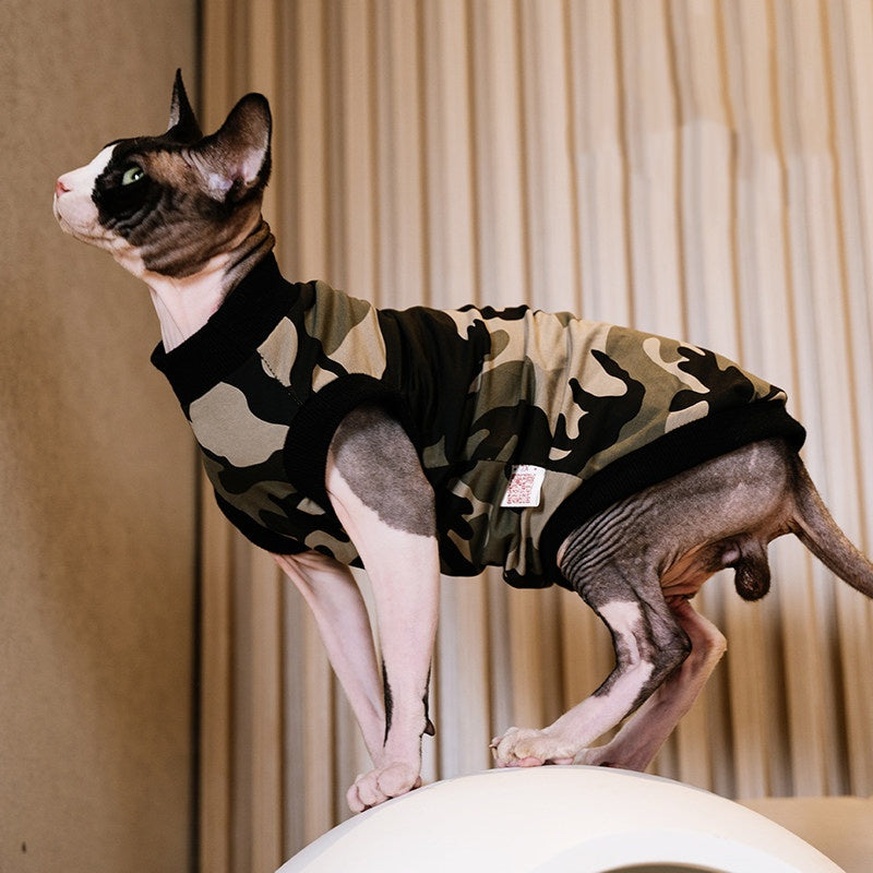 Sphynx Cat Camouflage Cotton Été Chemise Respirante Vêtements légers pour chat sans cheveux