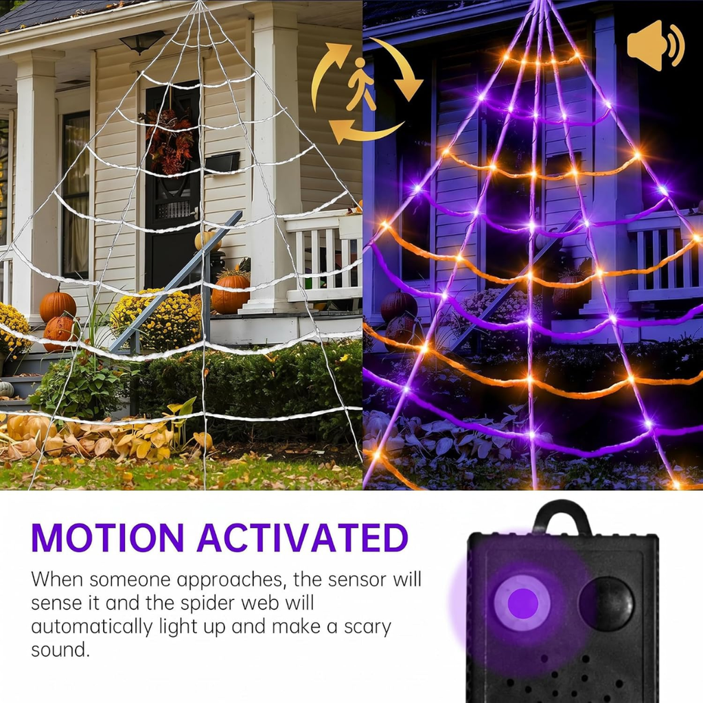 Halloween Lighted Spider Web avec 150 lumières LED Motion activée en plein air