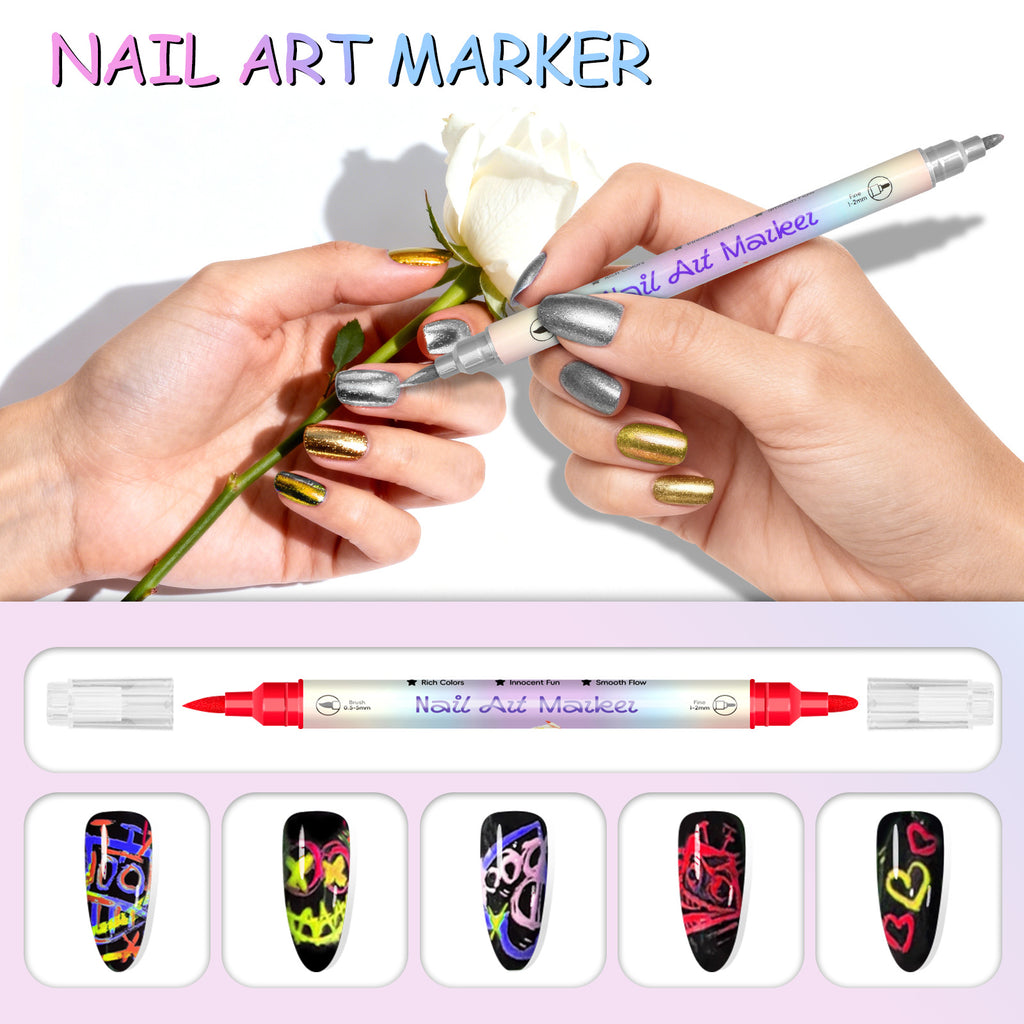 Stylo à ongles Art Graffiti 12 couleurs imperméable à l'eau Stylo à ongles acrylique à séchage rapide