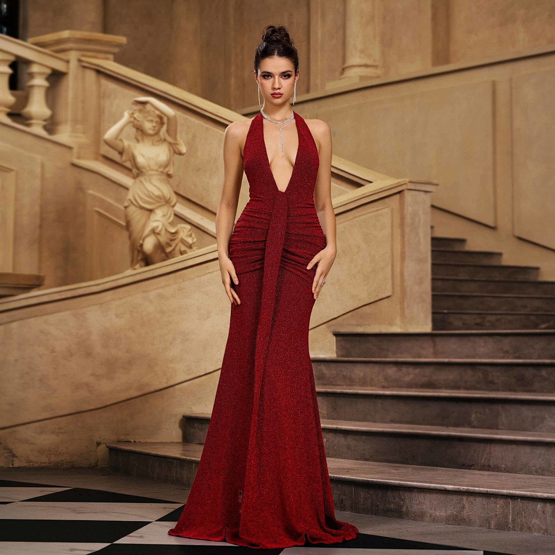 Glitter Halter Neck Sirmaid Gown soirée