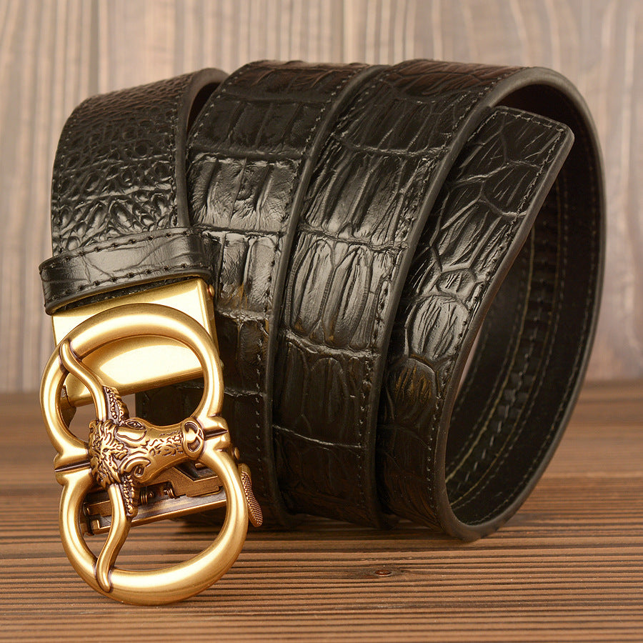 Men's Retro Ox-Head Automatic Buckle Belt