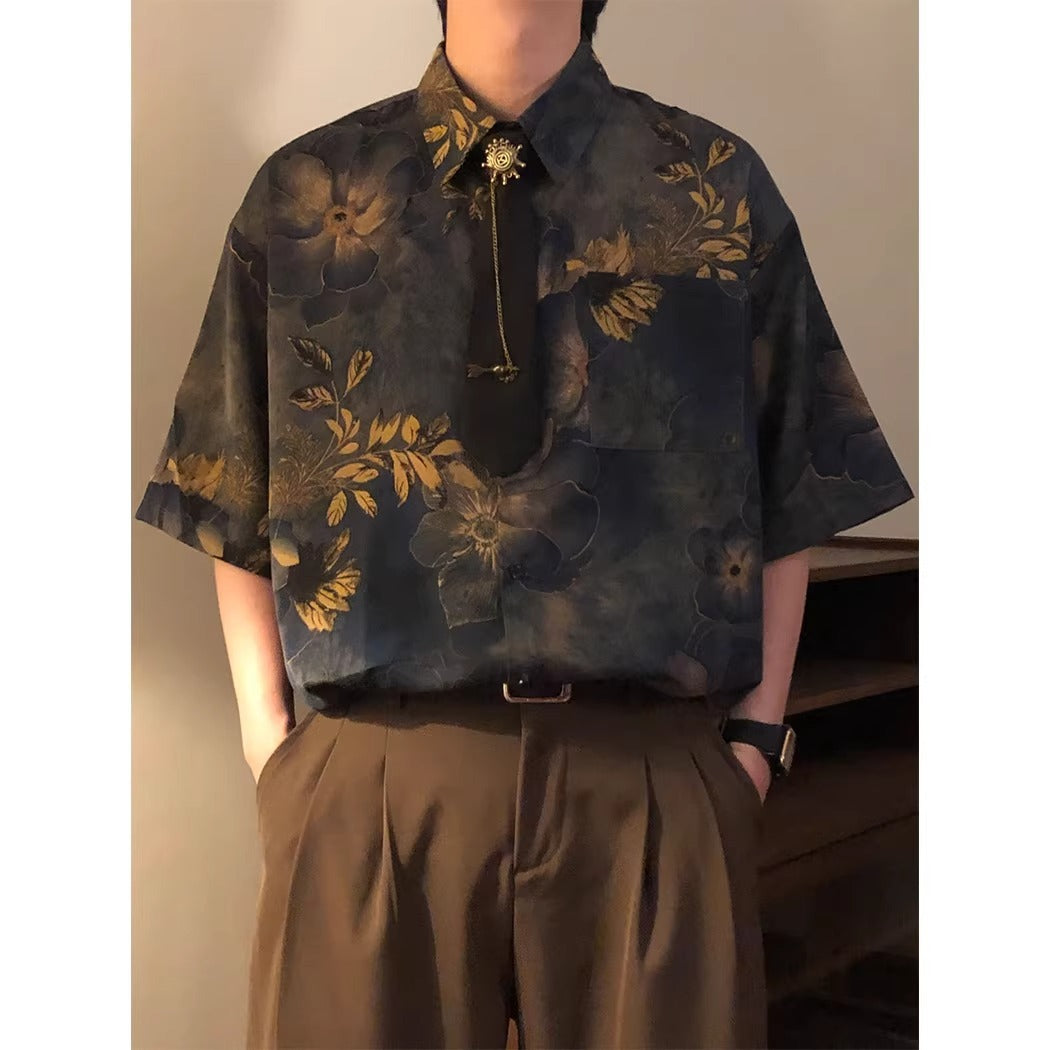 Haut à manches courtes, imprimé à la mode homme
