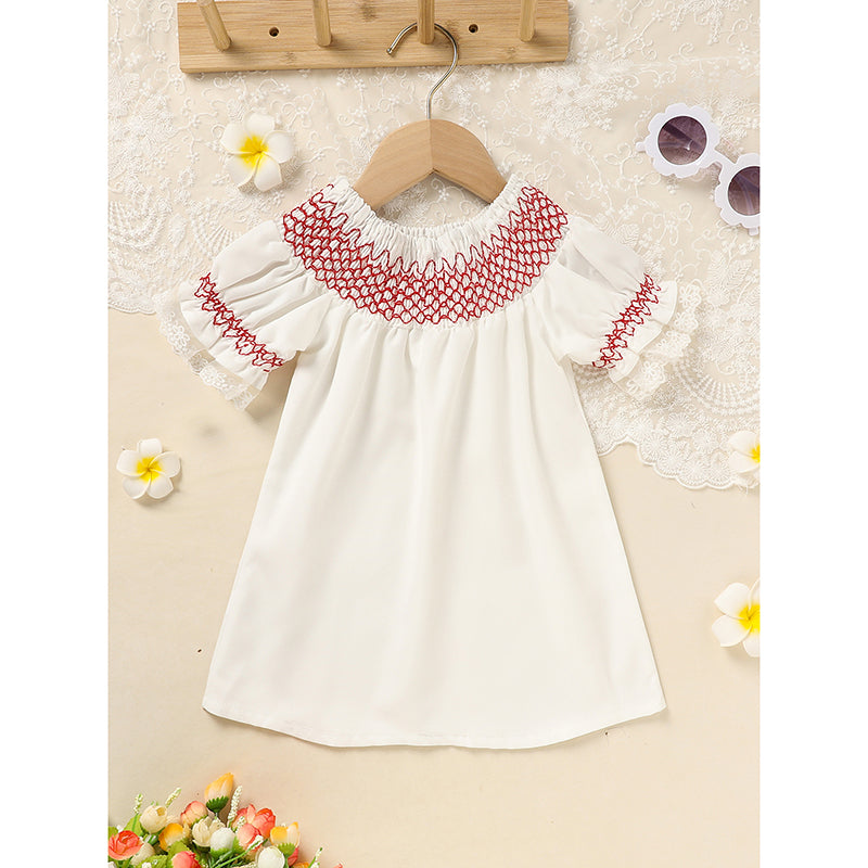 Bébé bébé fille Valentine robe de jour Dentelle courte manches rond Col blanc avec broderie rouge