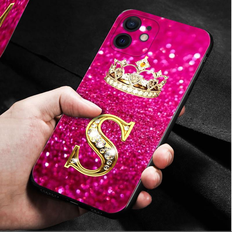 Golden Diamond King Crown Letters Case téléphonique