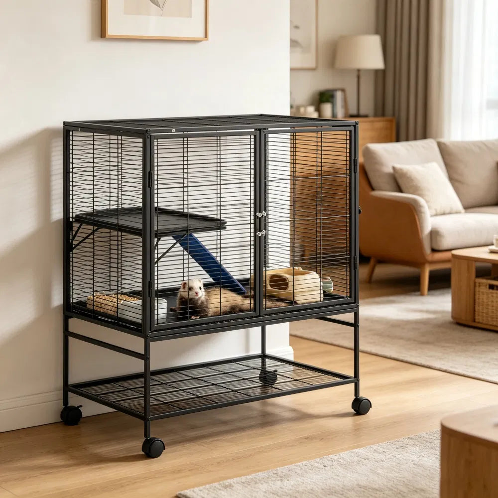 Cage animal avec antidérapant et facile à nettoyer pour l'extérieur