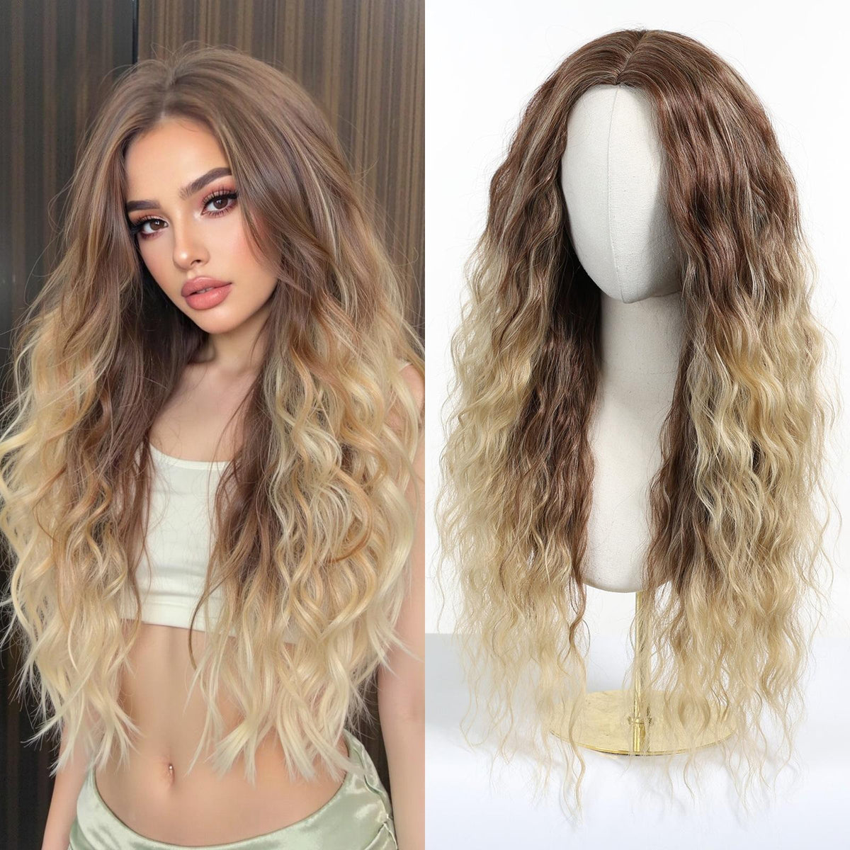 Long Medium Curl High Temperature Synthetic Silk Wig