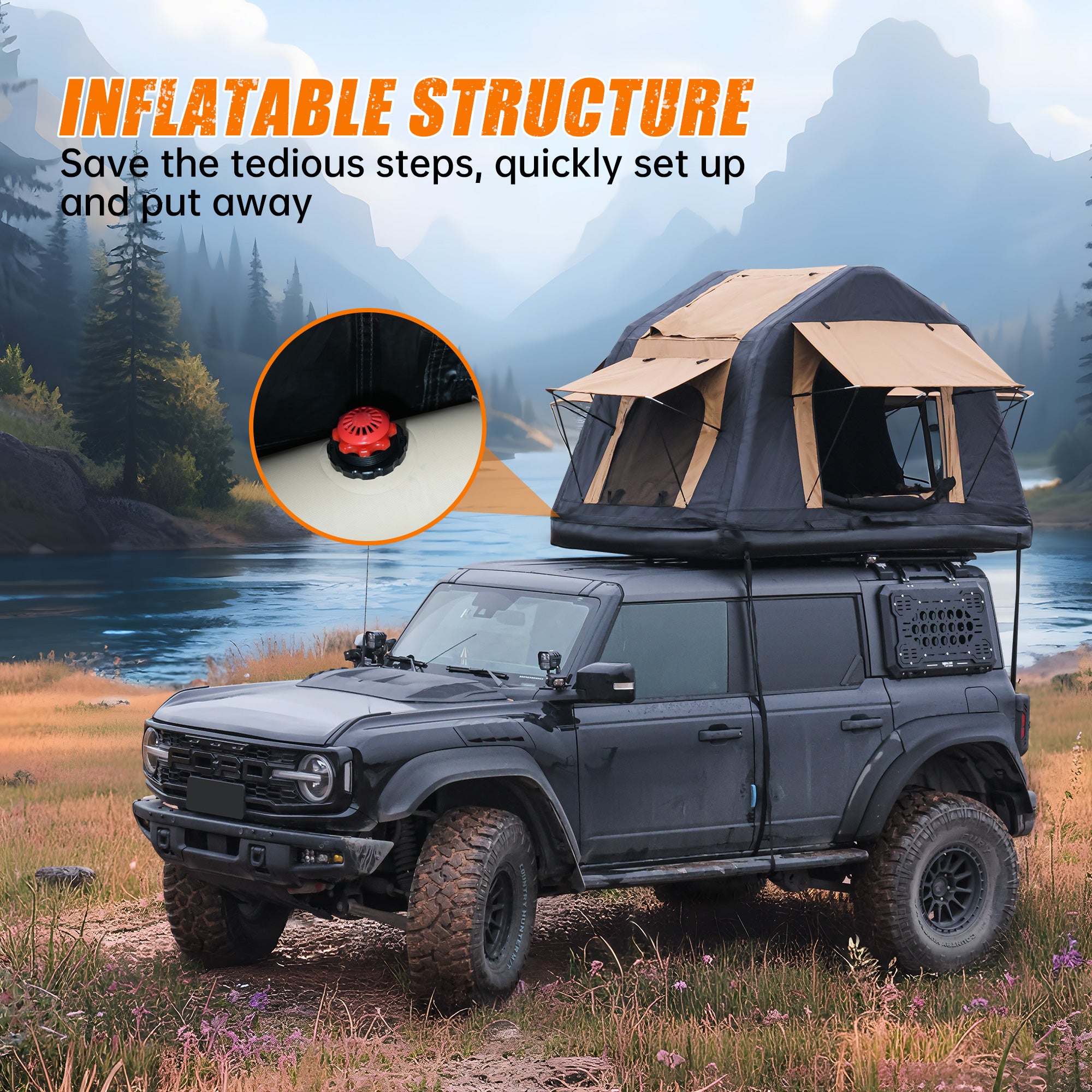 Pliable 2-3 personnes Amphibious Gonflage de voiture Top Tente pour camping Glamping extérieur C