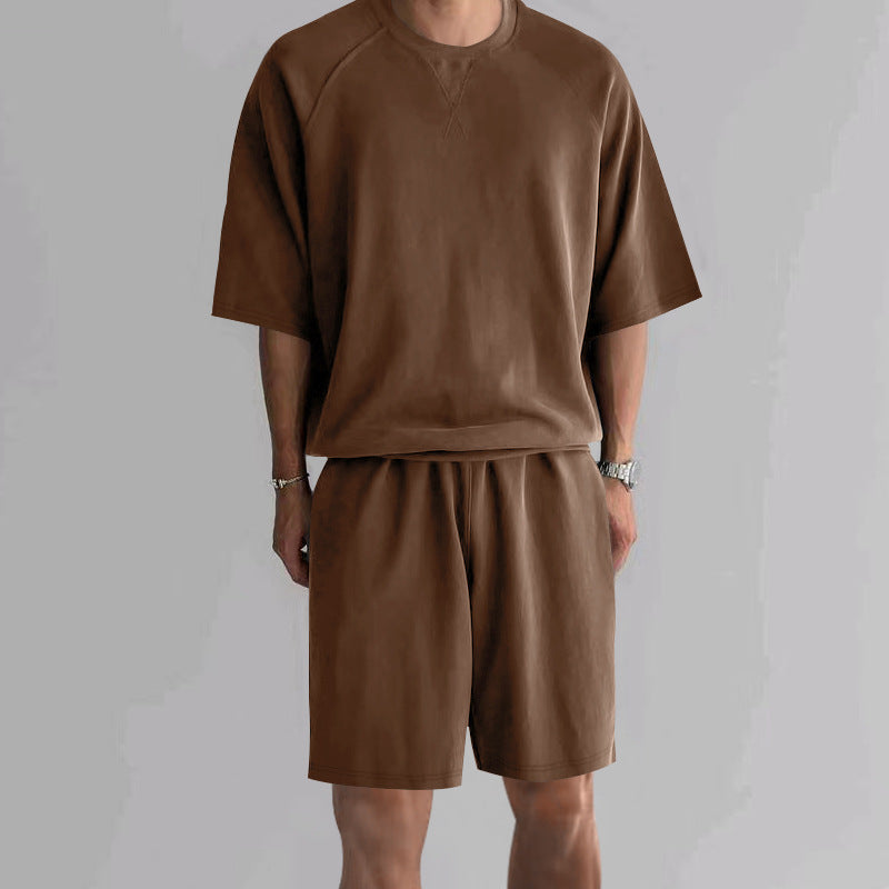 Short de sport à manches courtes Terry Casual ronde hommes
