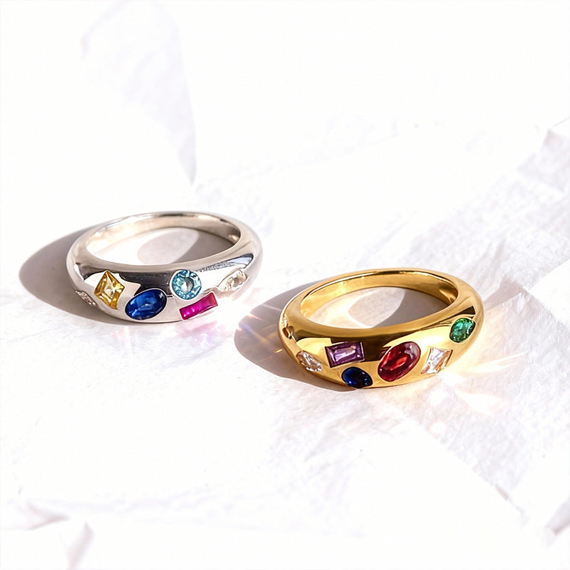 Couleur Blocked Birthstone Light Luxury High-end Anneau
