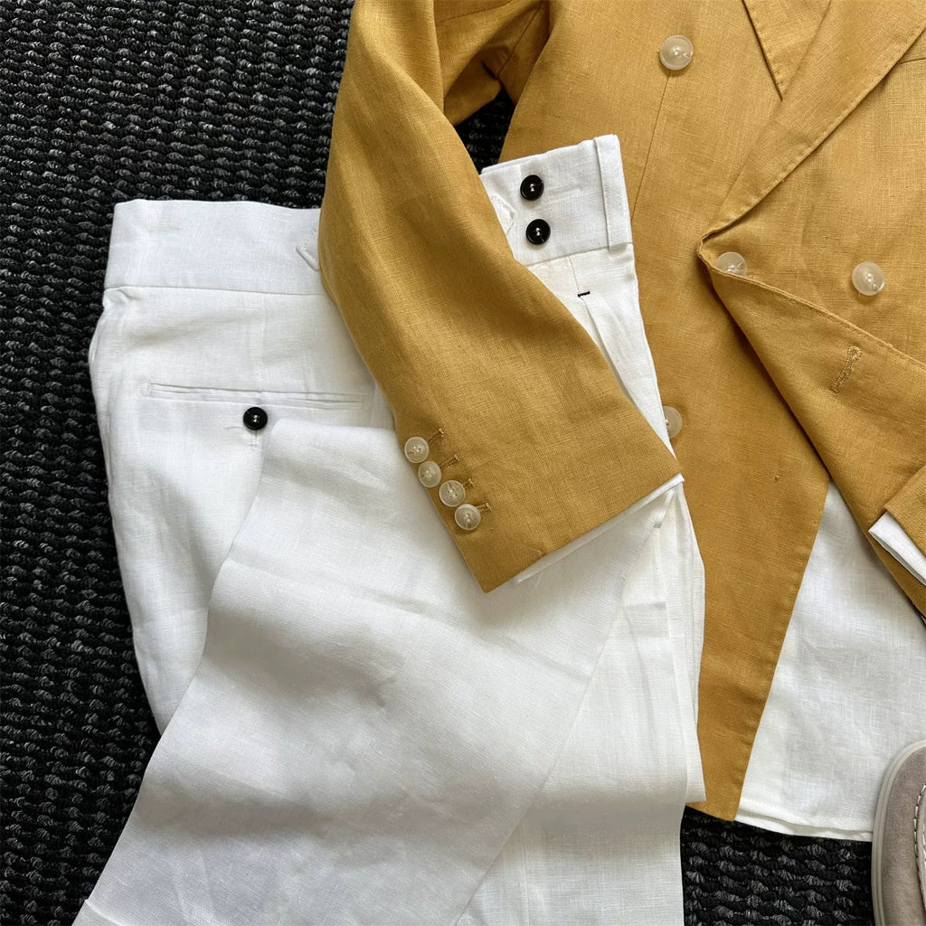 Slim-fit semi-linen casual suit in British style