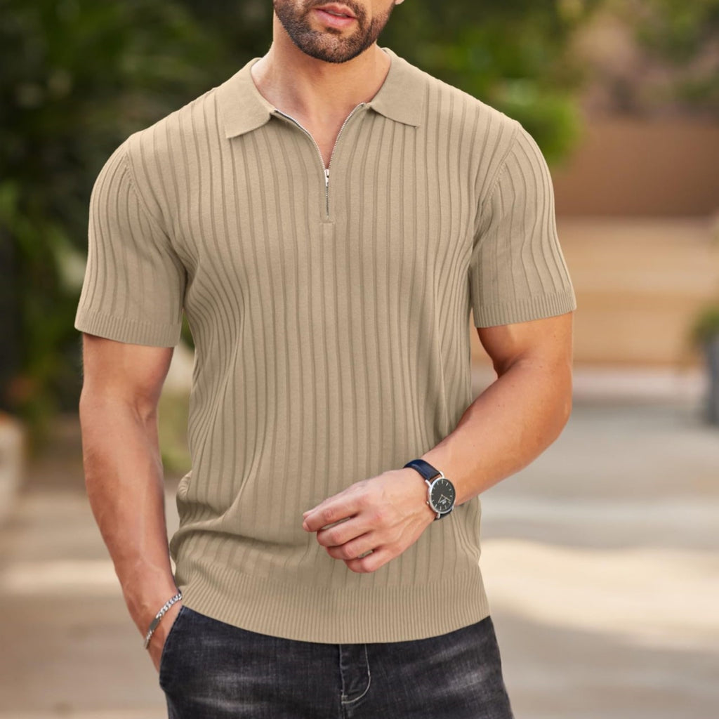 Hommes Zip-Up manches courtes Polo T-Shirt T-Shirt mode de golf casual