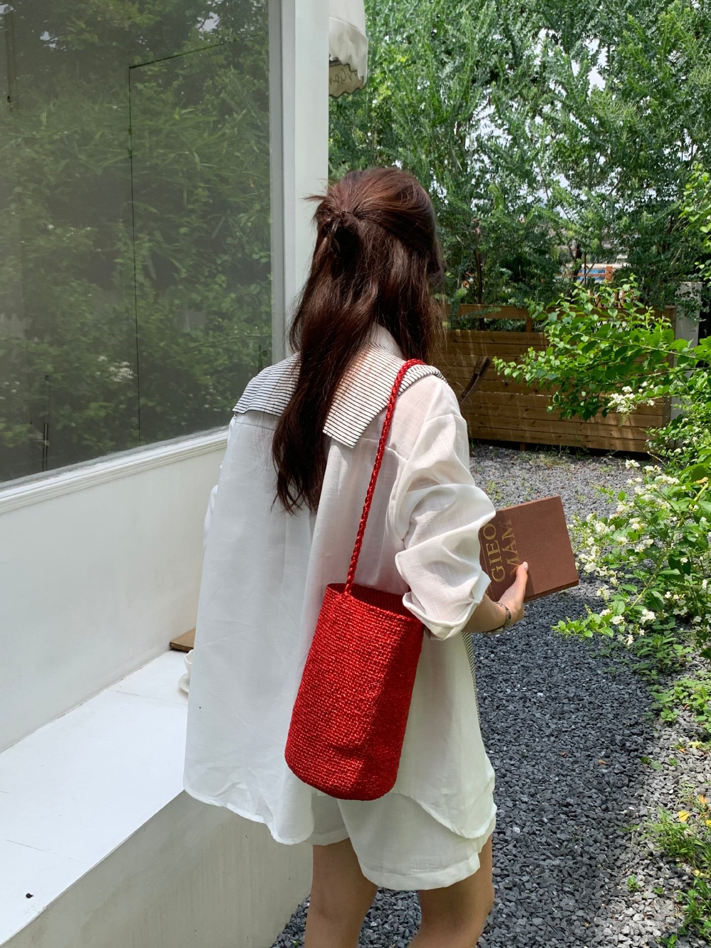 Sac en seau rouge fait à la main de style coréen pour femmes