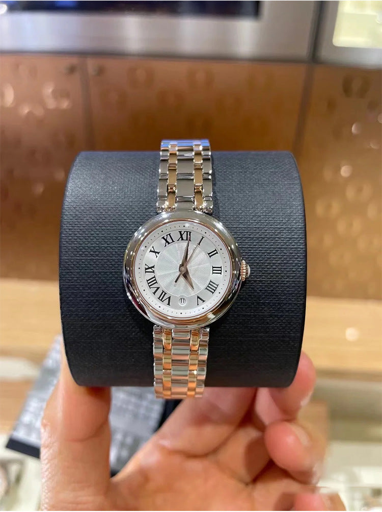 Bracelet en acier Quartz Petit cadran montre en cuir romain