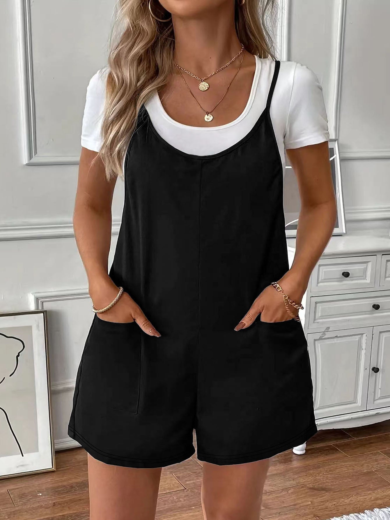 Plus-size Printemps Été Suspendu Pocketed Pocketed pour femmes