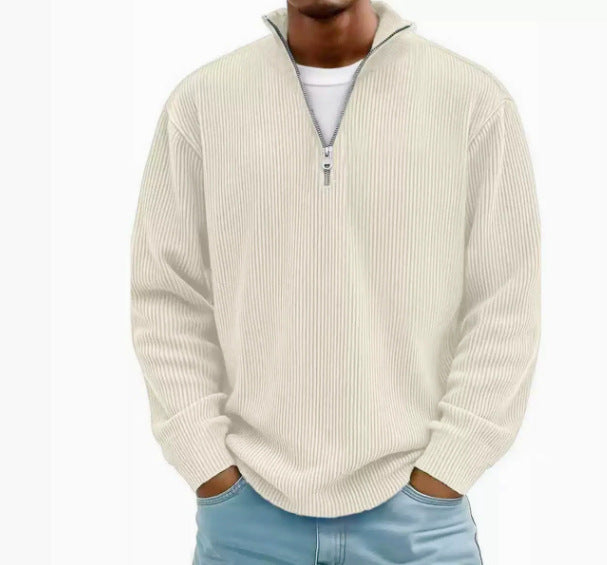 Amazon Arrivée Automne Hommes Casual Top Stand Collared Corduroy Longue Manches Hommes Polo Shir