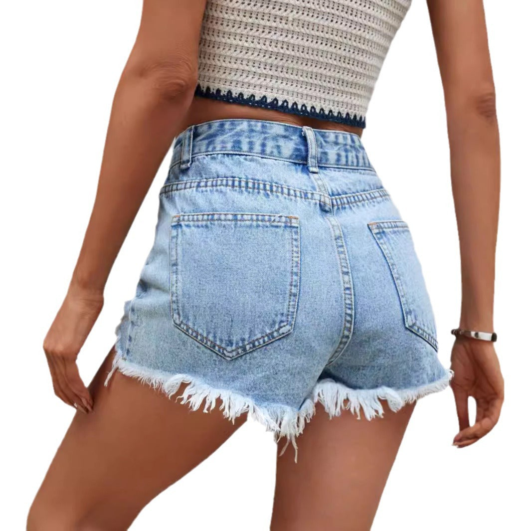 Femmes Mode Trendy Ripped Denim Shorts