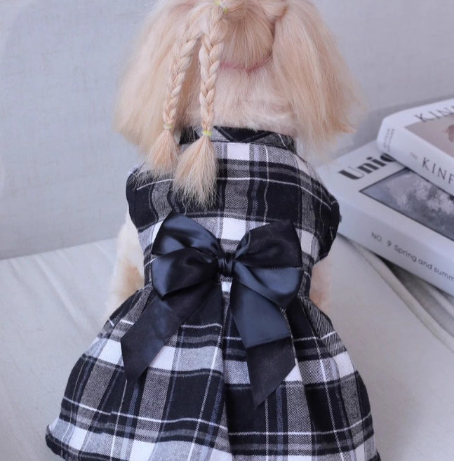 Robe pour animaux de compagnie-style britannique plaid-noir-s-polyester-1 pièce